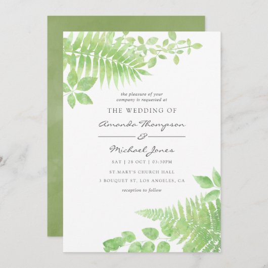 Watercolor Greenerity Foliage Hochzeit Einladung (Vorne/Hinten)