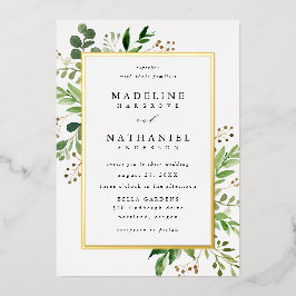 Watercolor Greenerity Frame Wedding Folieneinladung