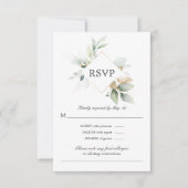 Watercolor Greenerity Gold Blätter Hochzeit RSVP C (Vorderseite)