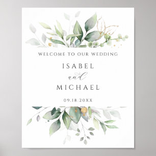 Watercolor Greenerity Gold Blätter Hochzeit Willko Poster