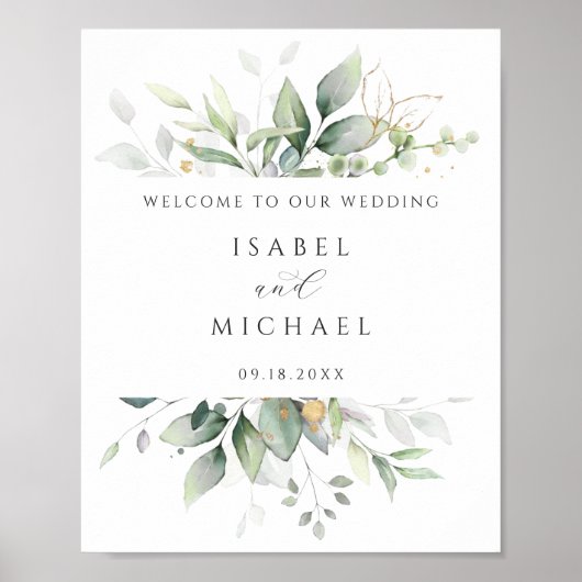 Watercolor Greenerity Gold Blätter Hochzeit Willko Poster (Vorne)