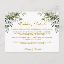 Watercolor Greenerity Gold Wedding Details Card Postkarte