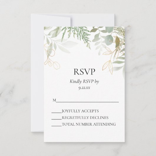 Watercolor Greenerity Gold Wedding RSVP Card Karte (Vorderseite)