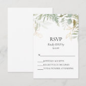 Watercolor Greenerity Gold Wedding RSVP Card Karte (Vorne/Hinten)