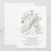 Watercolor Greenerity Wedding Dress Brautparty Einladung (Vorne/Hinten)