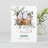 Watercolor Greenerity Wedding Foto Dankeskarte (Stehend Vorderseite)