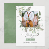 Watercolor Greenerity Wedding Foto Dankeskarte (Vorne/Hinten)