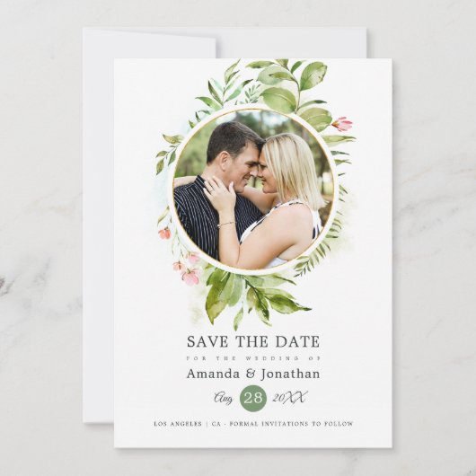 Watercolor Greenerity Wedding Foto Save The Date (Vorderseite)