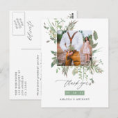 Watercolor Greenerity Wedding Foto Vielen Dank Postkarte (Vorne/Hinten)