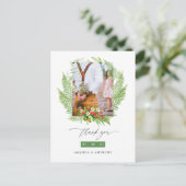 Watercolor Greenerity Wedding Foto Vielen Dank Postkarte (Stehend Vorderseite)