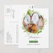 Watercolor Greenerity Wedding Foto Vielen Dank Postkarte (Vorne/Hinten)