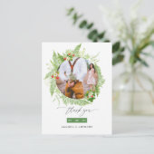 Watercolor Greenerity Wedding Foto Vielen Dank Postkarte (Stehend Vorderseite)