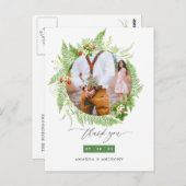 Watercolor Greenerity Wedding Foto Vielen Dank Postkarte (Vorne/Hinten)