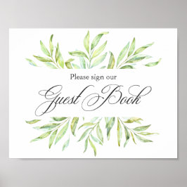 Watercolor Greenerity Wedding Guest Book Signage Poster