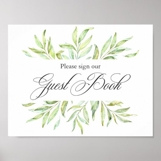 Watercolor Greenerity Wedding Guest Book Signage Poster (Vorne)