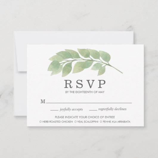 Watercolor Greenerity Wedding Meal Choice RSVP Kar (Vorderseite)