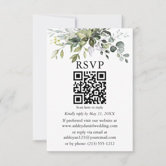 Watercolor Greenerity Wedding QR UAWG Karte (Vorderseite)