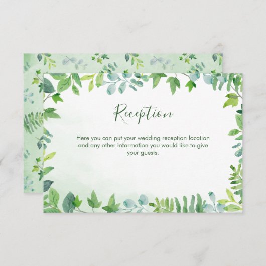 Watercolor Greenerity Wedding Reception Card Einladung (Vorne/Hinten)