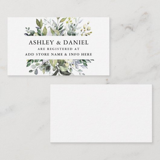 Watercolor Greenerity Wedding Registry Begleitkarte (Vorne/Hinten)