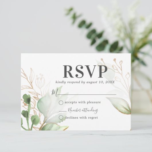 Watercolor Greenerity Wedding RSVP (Stehend Vorderseite)
