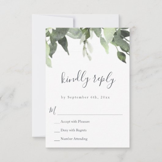 Watercolor Greenerity Wedding RSVP Response Cards Karte (Vorderseite)