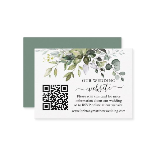Watercolor Greenerity Wedding Website QR Seite Gre Begleitkarte (Vorderseite/Rückseite Beispiel)
