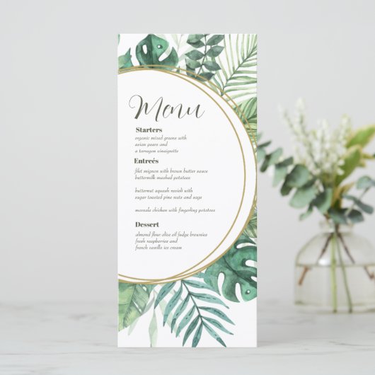 Watercolor Greenerity Wreath Wedding Menu Card (Stehend Vorderseite)