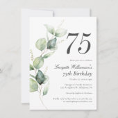 Watercolor Greenery 75th Birthday Script Einladung (Vorderseite)