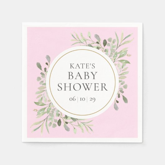 Watercolor Greenery Baby Girl Pink Dusche Serviette (Vorderseite)
