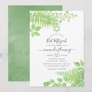 Watercolor Greenery Bat Mitzvah Einladung