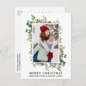 Watercolor Greenery Berries Couple Christmas Postkarte (Vorne/Hinten)