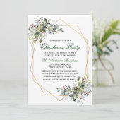 Watercolor Greenery Berries Goldenes Weihnachtsfes Einladung (Stehend Vorderseite)
