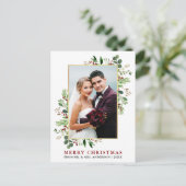 Watercolor Greenery Berries Weihnachten Gold Postkarte (Stehend Vorderseite)