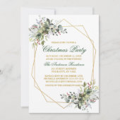 Watercolor Greenery Berries Weihnachten Grün Gold Einladung (Vorderseite)