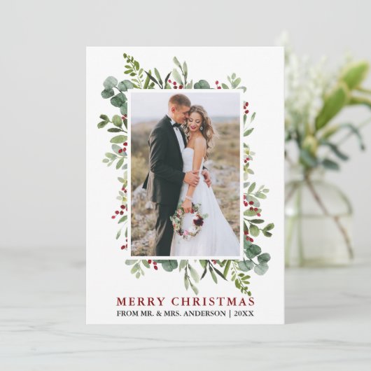 Watercolor Greenery Berries Weihnachten Neu verhei (Stehend Vorderseite)