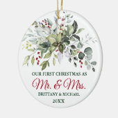 Watercolor Greenery Berries Weihnachtsfest FOTO BA Keramik Ornament (Links)