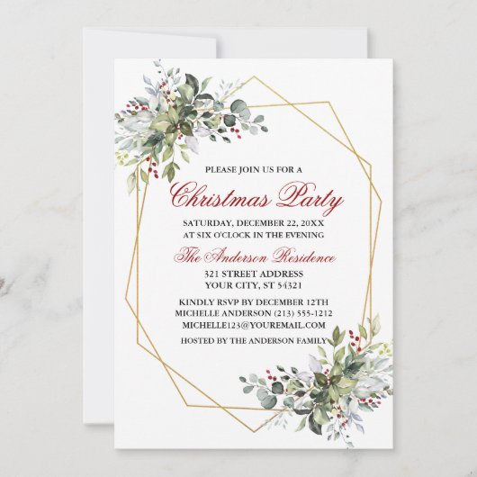 Watercolor Greenery Berries Weihnachtsfest Party R Einladung (Vorderseite)