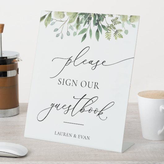 Watercolor Greenery Bitte unterschreiben Sie unser Sockelschild (In Situ)