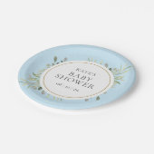 Watercolor Greenery Blue Baby Boy Dusche Pappteller (Schrägansicht)
