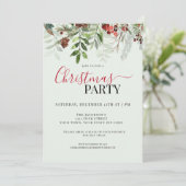 Watercolor Greenery Blumenweihnachtsfeier Einladung (Stehend Vorderseite)
