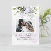 Watercolor Greenery Blush Pink Dusty Purple Einladung (Stehend Vorderseite)