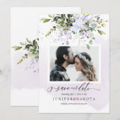 Watercolor Greenery Blush Pink Dusty Purple Einladung (Vorne/Hinten)