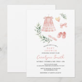 Watercolor Greenery Boho Clothes Girl Babydusche Einladung (Vorne/Hinten)