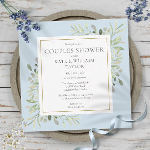 Watercolor Greenery Boy Blue Couples Kinderdusche Einladung