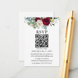 Watercolor Greenery Burgundy Floral QR UAWG Begleitkarte