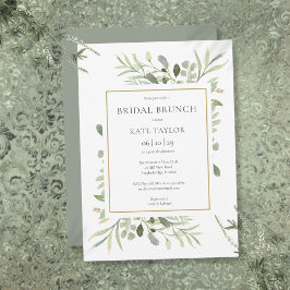 Watercolor Greenery Chic Gold Bridal Brunch Einladung