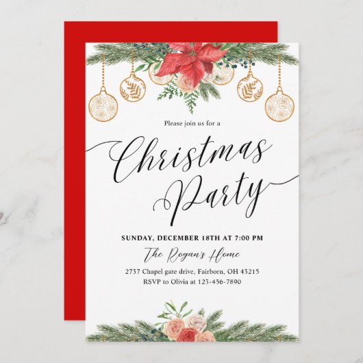 Watercolor Greenery Christmas Party Einladung (Vorne/Hinten)