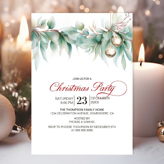Watercolor Greenery Christmas Party Einladung