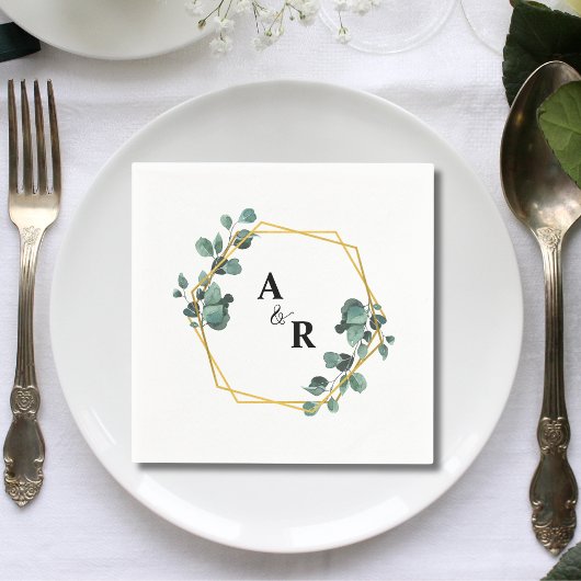 Watercolor Greenery Couple Monogram Wedding Paper Serviette