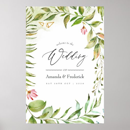Watercolor Greenery Crystal Wedding Poster (Vorne)
